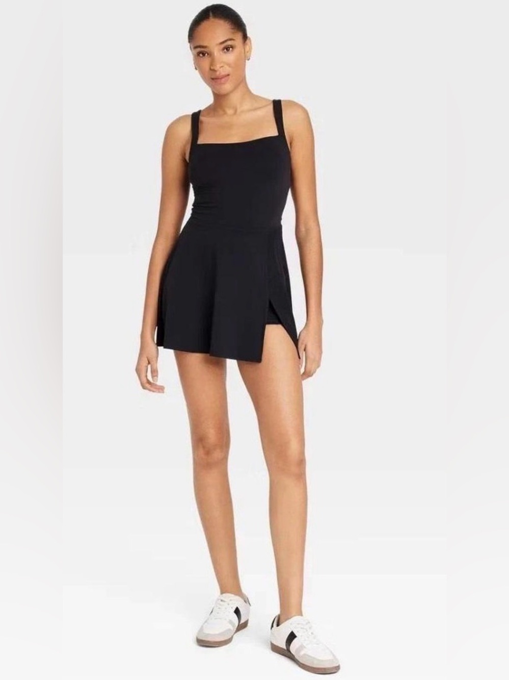 NWT JoyLab Black Active Dress Built In Pull Down Shorts Square Neck XS - Picture 1 of 11